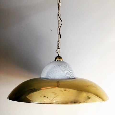 ITALIAN LARGE BRASS AND WHITE COATED PERFORATED METAL PENDANT