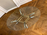 GLASS TABLE WITH BRASS AND CHROME LEG