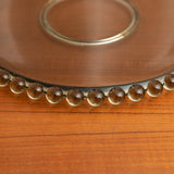 VINTAGE CLEAR GLASS ROUND PLATTER / TRAY WITH GLASS BEAD EDGE