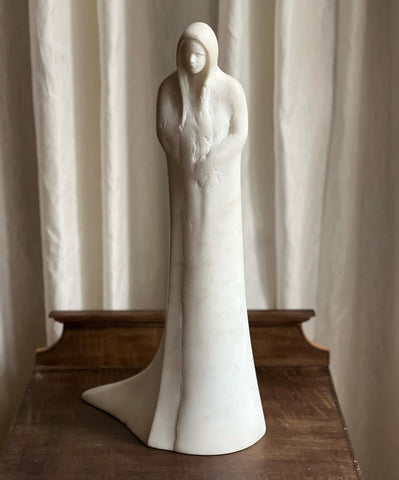 1960 MARBLE SCULPTURE OF CLOAKED LADY