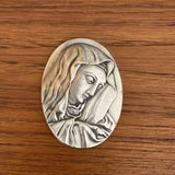 VINTAGE OVAL BRASS AND SILVER VIRGIN MARY SMALL ICON