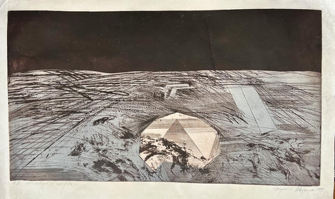 NOCTURNA - ABSTRACT LANDSCAPE , ETCHING,SIGNED, TITLED AND DATED 1979