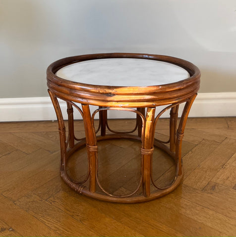 BAMBOO SMALL SIDE TABLE WITH MARBLE TOP