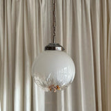 MID CENTURY MODERN ITALIAN MAZZEGA PENDANT LIGHT WITH AMBER GLASS INSERT RESTORED WITH TEXTILE ELECTRICAL CHORD