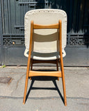 MID CENTURY MODERN CHAIR WITH ORIGINAL CREAMY VYNIL SEAT AND BACKREST