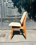 MID CENTURY MODERN CHAIR WITH ORIGINAL CREAMY VYNIL SEAT AND BACKREST