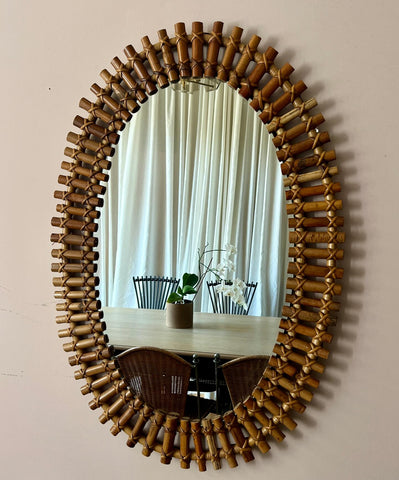 VINTAGE OVAL BAMBOO MIRROR