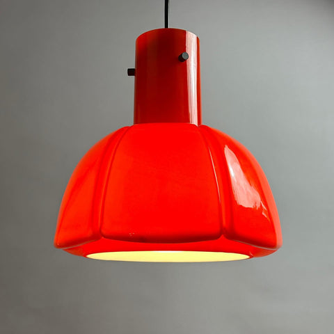 MID CENTURY MODERN RED OPALINE GLASS LAMP BY LIMBURG