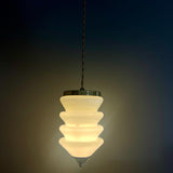 PAIR OF UPCYCLED ART DECO OPALINE GLASS PENDANT LAMPS (REWIRED WITH TEXTILE ELECTRICAL CHORD)