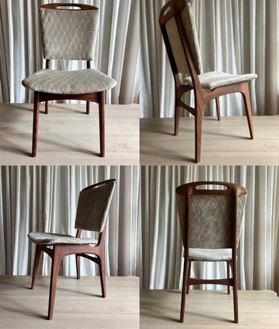 SET OF 4 SOLID TEAK 1970s LOUIS VAN TEEFFELEN DINING CHAIRS, REUPHOLSTERED IN BEIGE VELVET