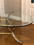 GLASS TABLE WITH BRASS AND CHROME LEG
