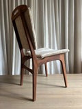 SET OF 4 SOLID TEAK 1970s LOUIS VAN TEEFFELEN DINING CHAIRS, REUPHOLSTERED IN BEIGE VELVET