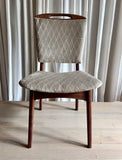 SET OF 4 SOLID TEAK 1970s LOUIS VAN TEEFFELEN DINING CHAIRS, REUPHOLSTERED IN BEIGE VELVET