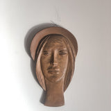 VINTAGE WOOD SCULPTED BASRELIEF WITH WOOMAN/VIRGIN MARY