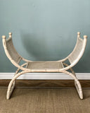 WHITE PAINTED WICKER & RATTAN CURVED BACKLESS STOOL