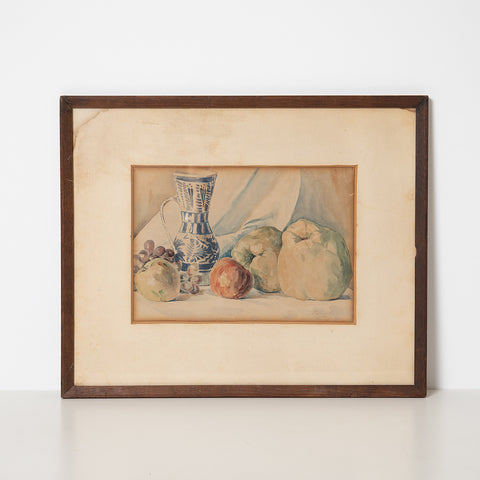 LARGE STILL LIFE WATER COLOR WITH QUINCES