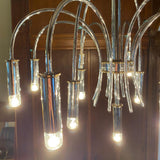 LARGE 1980s 13-BULBS CHROME CHANDELIER WITH BRASS DETAILS
