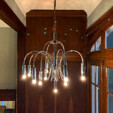 LARGE 1980s 13-BULBS CHROME CHANDELIER WITH BRASS DETAILS